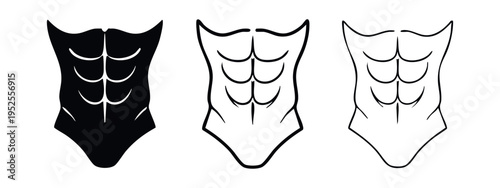 Six Pack Abs Abdominal Muscles Fitness Icon Set Vector