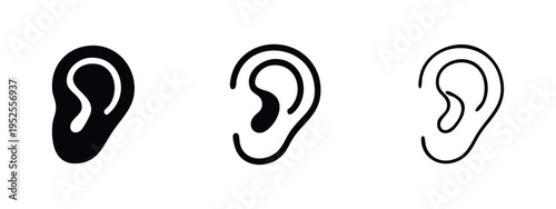 Stylized Human Ear Icon Set in Three Different Styles
