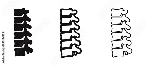 Human Lumbar Spine Vertebrae Icon Set in Three Styles