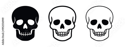 Human Skull Icon Set in Three Different Styles