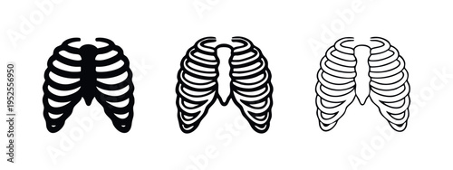 Human Rib Cage Outline and Solid Icon Set