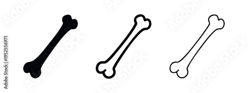 Human Bone Icons Set. Vector Illustration of Black Silhouette, Thick and Thin Outline Bones on White Background.