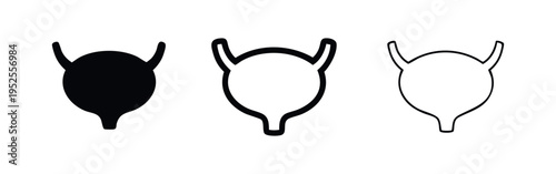 Human Bladder Icons Set. Vector Illustration of Black Silhouette, Thick and Thin Outline Bladders on White Background.