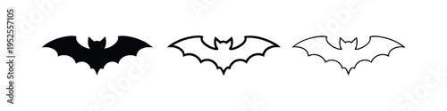 Bat icon set. Flying mammal symbol in various styles.