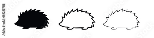 Hedgehog icon set. Cute spiky mammal symbol in various styles.