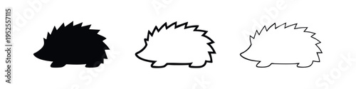 Hedgehog icon set. Cute spiky mammal symbol in various styles.