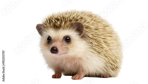 Photos Isolated adorable domestic African pygmy hedgehog with spiky quills and dark eye