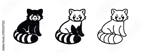 Red panda icon set. Adorable sitting mammal symbol in various styles.