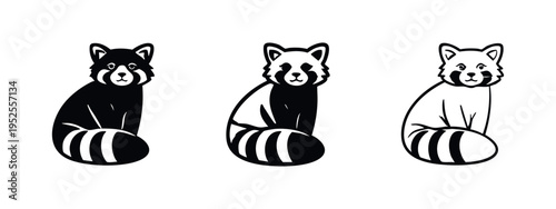 Red panda icon set. Adorable sitting mammal symbol in various styles.