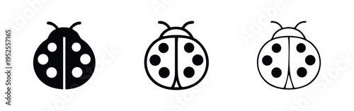 Minimalist Ladybug Icon Set with Varied Spot Patterns in Black and White