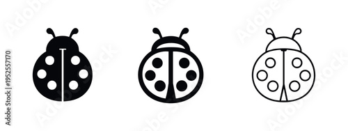Cute Ladybug Insect Icon Set in Black, Outline, and Thin Line Variations