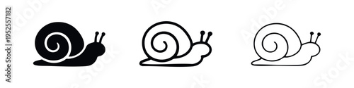 Classic Snail Icon Set with Swirling Shell Design in Black and White