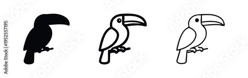 Toucan bird icon set featuring solid, outline, and thin line styles, full body design.
