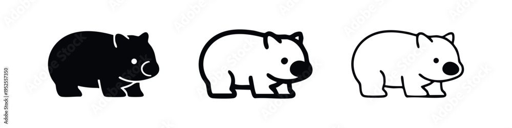 Fototapeta premium Wombat Icon Set - Adorable Australian Marsupial Symbol in Solid and Outline Styles
