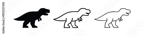 Cartoon T-Rex dinosaur icon collection in solid and outline styles