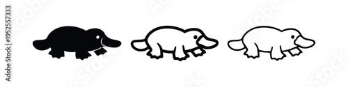 Cute Platypus Icon Set - Australian Animal Symbol in Solid and Outline Styles