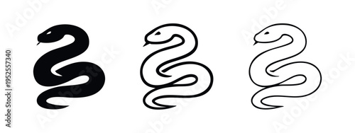 Winding Snake Icon Set - Reptile Symbol with Tongue in Solid and Outline Styles