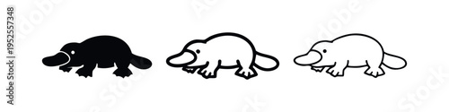 Platypus Walking Icon Set - Australian Animal Symbol in Solid and Outline Styles