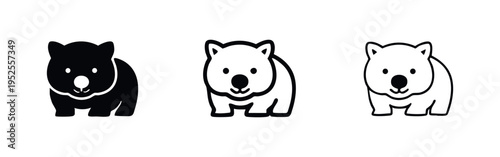 Wombat Front View Icon Set - Adorable Australian Marsupial Symbol in Solid and Outline Styles