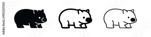 Wombat Icon Set - Adorable Australian Marsupial Symbol in Solid and Outline Styles