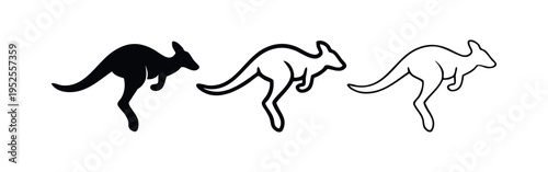 Jumping Kangaroo Icon Set - Australian Marsupial Symbol in Solid and Outline Styles