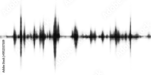 PrintVector retro grunge sound wave pattern. Audio equalizer halftone design with pulse effect