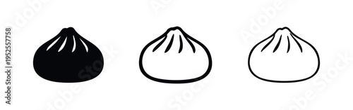 Dumpling Icon Set with Solid, Outlined, and Thin Line Styles