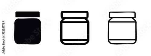 Food Jar with Label Area Icon Set in Solid, Outlined, and Thin Line Styles