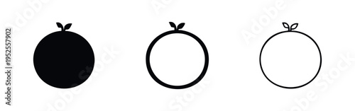 Orange fruit icon with leaves. Vector symbol of citrus fruit for food and healthy eating designs.