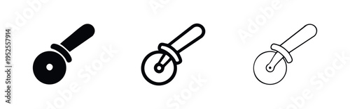 Pizza cutter icon set. Kitchen utensil and food preparation tool symbol.