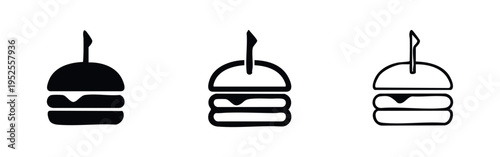 Burger icon set with flag or pick, fast food symbol, minimalist design