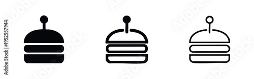 Burger with toothpick icon set. Fast food and restaurant meal symbol for menus and apps.