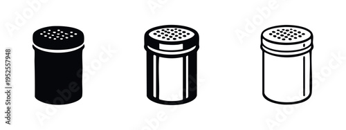 Salt shaker or spice dispenser icon set, seasoning symbol