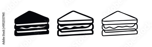 Club sandwich icon set, layered toast symbol, fast food or cafe illustration