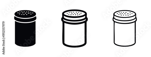 Salt shaker or spice bottle icon set, cooking seasoning symbol