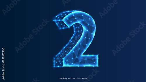 number 2 Abstract image of a number two in the form of a starry sky or space, consisting of points, lines, and shapes in the form of planets, stars and the universe. Vector digit 2 wireframe concept.
