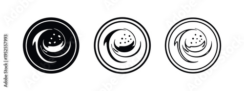 Coffee or hot beverage cup icon set with steam swirl in circle