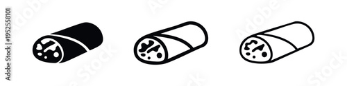 Burrito or wrap icon set. Mexican food simple vector glyphs for fast food and street food menus.