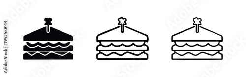 Triangle sandwich with toothpick icon set, classic fast food snack vector illustration on white background