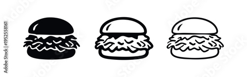 Shredded lettuce burger icon set, classic fast food meal vector illustration on white background