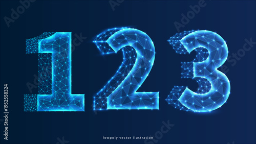 Counting neon 123 number illustration. Neon text number on blue background. Neon count number.
