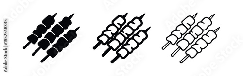 Grilled Meat Skewers or Kebab Icon Set for BBQ and Food Menus