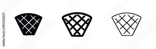 Waffle cone icon set. Ice cream waffle texture symbol.