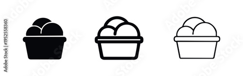 Ice cream scoops in a cup icon set. Dessert or sweet food symbol.