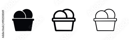 Two scoops of ice cream in a cup icon set. Dessert or sweet treat symbol.