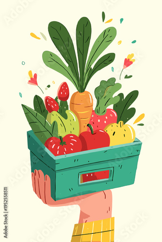 Minimalist Illustration of Sustainable Packaging Holding Fresh Produce