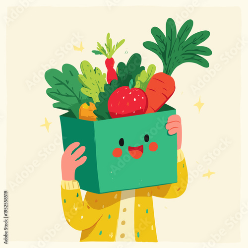 Minimalist Illustration of Sustainable Packaging Holding Fresh Produce