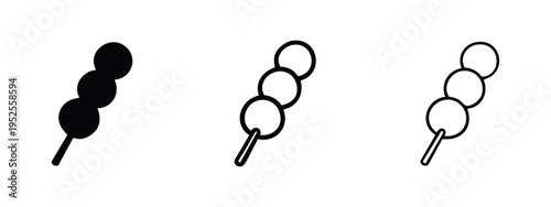 Japanese Dango Skewer Icon Set, Traditional Sweet Dumpling Stick Symbol Vector