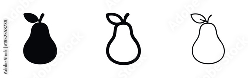 Pear Fruit Icon Set in Solid, Thick Outline, and Thin Line Styles - Vector Illustration Collection
