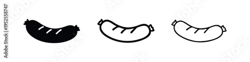 Sausage Icon Set in Solid, Thick Outline, and Thin Line Styles - Vector Illustration Collection